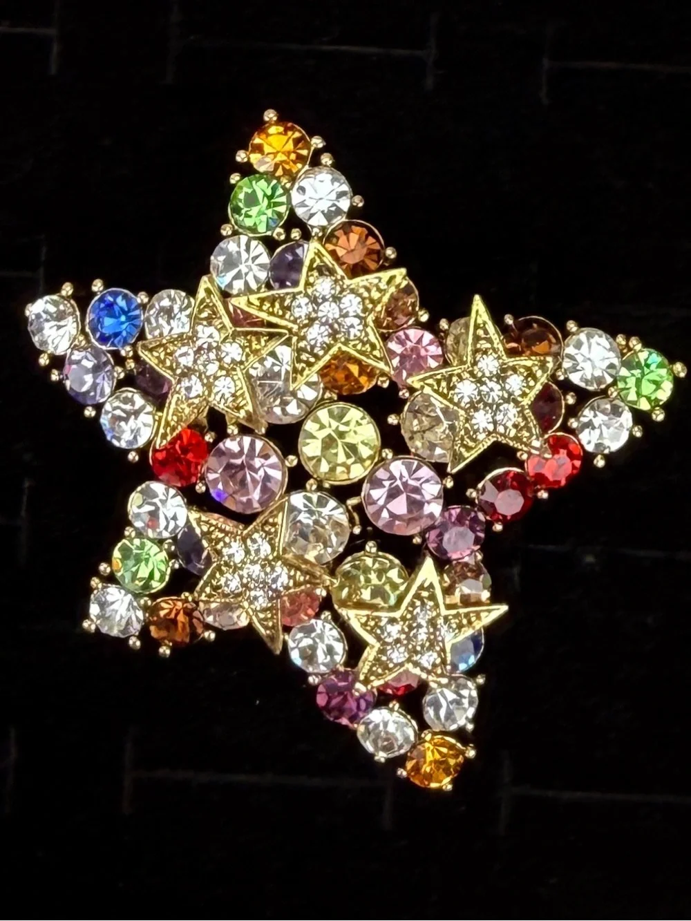 Goldtone Star Multicolor Crystal Weighted Brooch